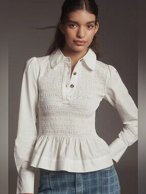 Damson Madder Hazel Shirred Long-Sleeve Blouse EU Size 8/ US size 4